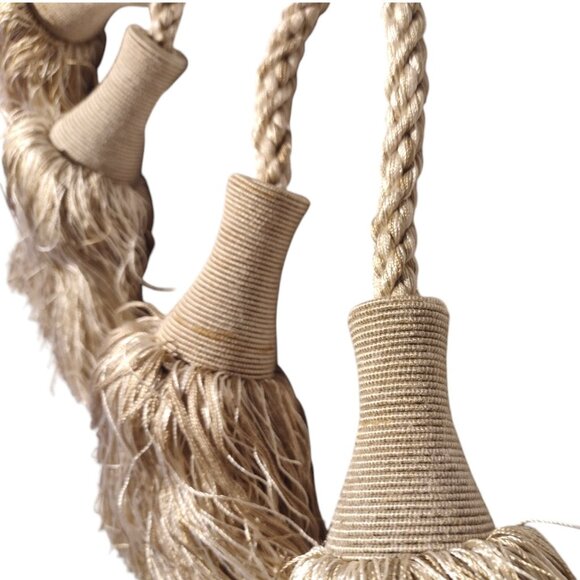 Vintage Set of 2 Gold Beige Rope Curtain Tieback Tassels Rope Large 42" Neutral - Picture 3 of 6